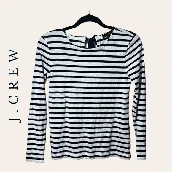 1208. J.crew LONG‎ SLEEVE TOP STRIPES WITH BOWS IN BACK SIZE XSMALL NAVY BLUE - Picture 1 of 9